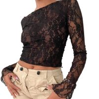 Long Sleeve Mesh Lace Crop Top