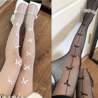 Moonlit Elegance Gothic Bow Lace Tights